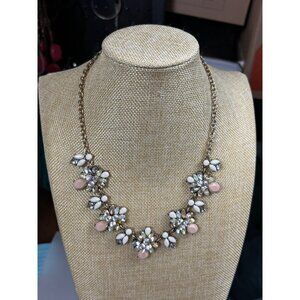 Vintage-Style Goldtone Floral Statement Necklace With White & Blush Pink Enamel